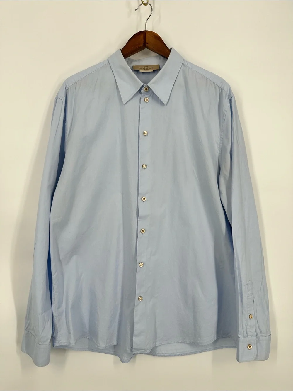 GUCCI French Cuff Vintage Pointed Collar Uniform Staff Dress Shirt Light Blue